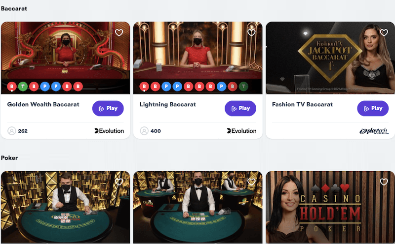 Casumo - Live casino selection