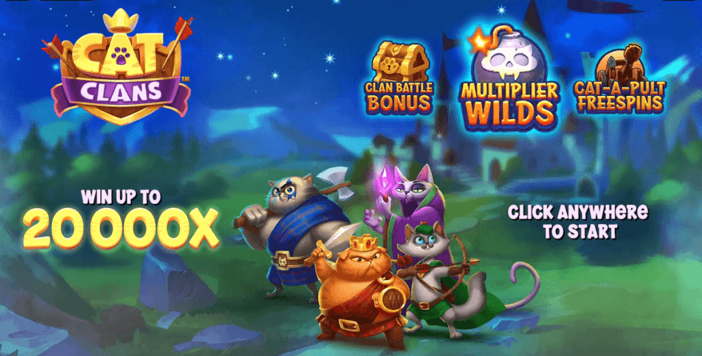 Win up to 20,000x your wager in Cat Clans free spins bonus round