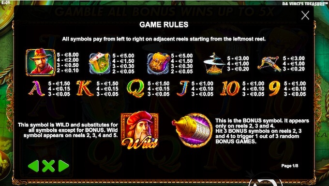 Da Vinci's Treasure paytable Da Vinci's Treasure slot review