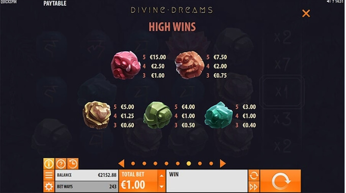 Divine Dreams slot symbols