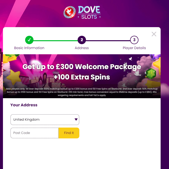 Dove Slots registration 2