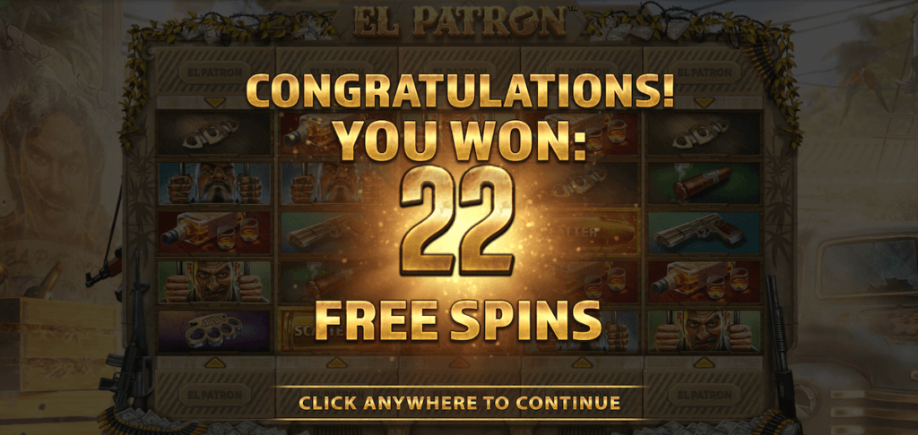 22 Free Spins in El Patron online slot