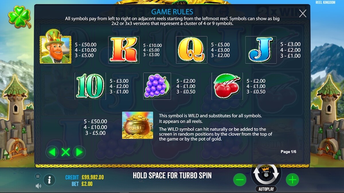 Emerald King Slot paytable