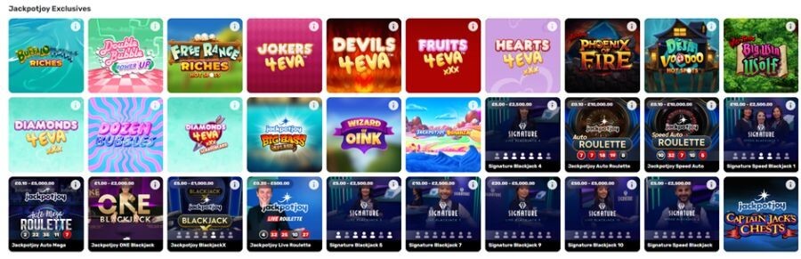 Exclusive games offered by Jackpotjoy casino for UK players