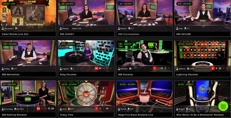 888 Casino Live casino selection