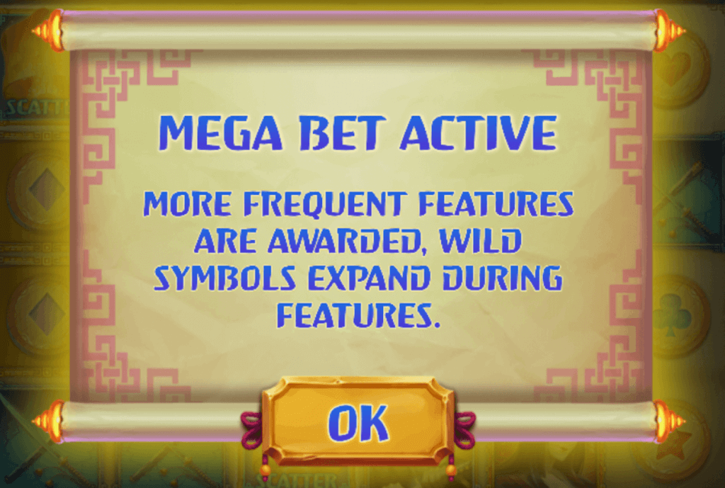 Activate the Mega Bet feature in Hazakura Ways online slot to get more wild symbols, expanded symbols and more.