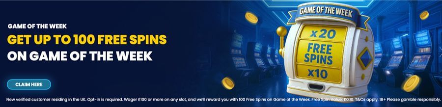 Highbet Game of the Week promotion offering up to 100 Free Spins for verified UK players.