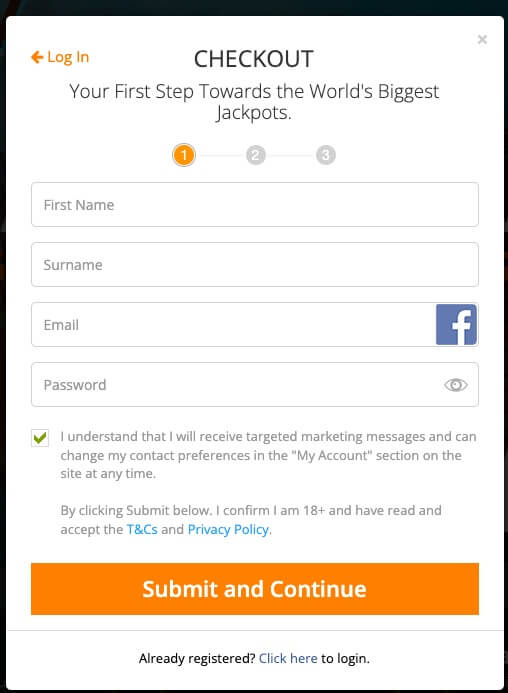 Jackpot.com registration 1