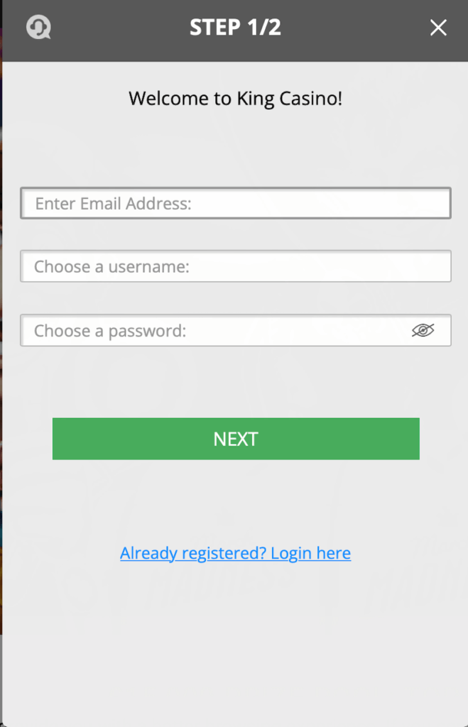 King Casino - Registration Process