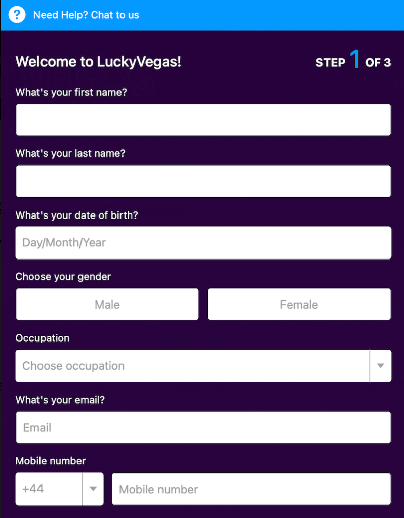 LuckyVegas - Register an account
