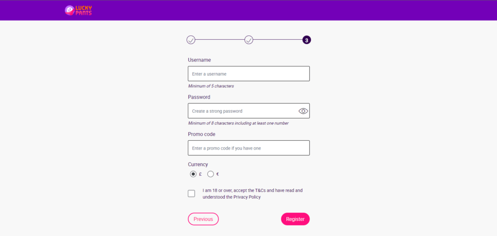 Lucky Pants registration 3