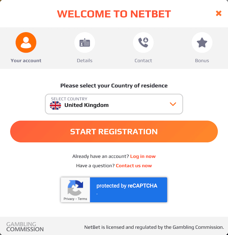 Register a player account at NetBet