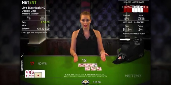 Play NetEnt Live Common Draw Blackjack at Dunder Casino