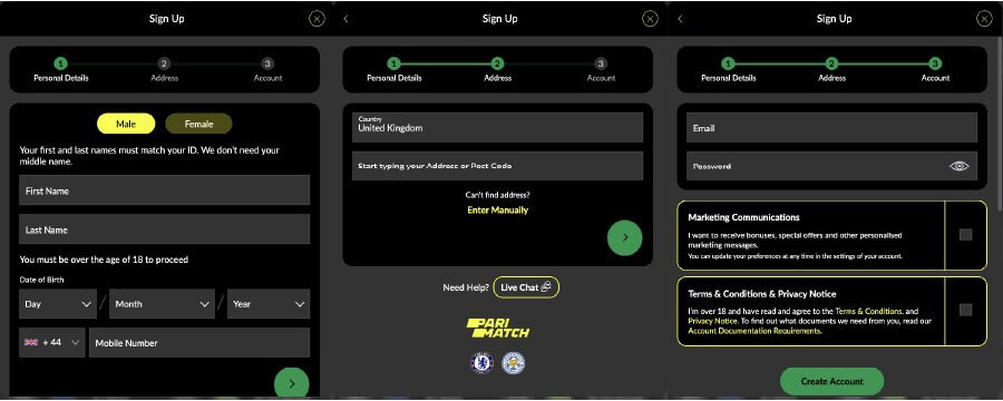 Parimatch Registration