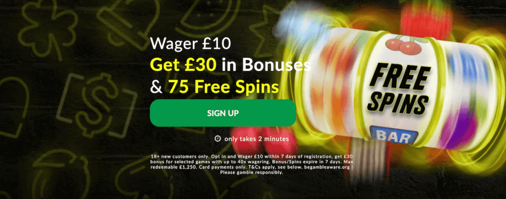 Welcome offer at Parimatch Casino = £30 + 75 Free Spins