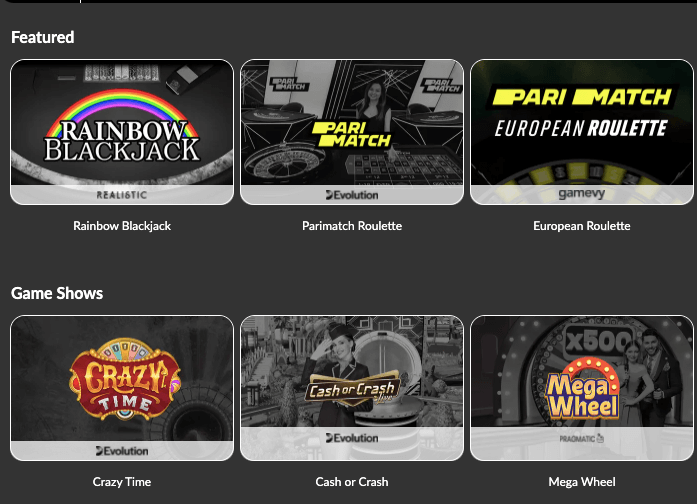 Play the best live dealer casino games and live game shows at Parimatch UK Casino!
