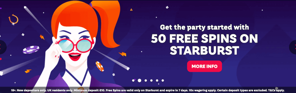 Get 50 Free Spins on Starburst at PartyCasino, welcome offer