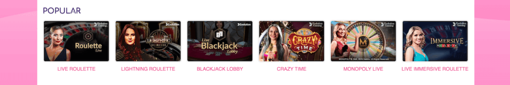 Pink Casino live dealer games