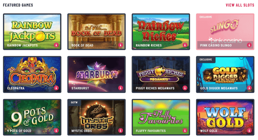 Pink Casino UK features some of the most popular slot game titles available. 