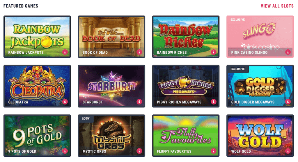 Pink Casino UK features some of the most popular slot game titles available.