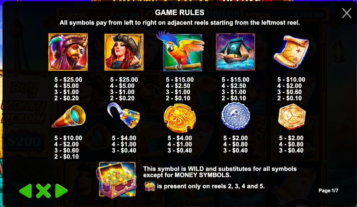 Pirate Gold Deluxe paytable 