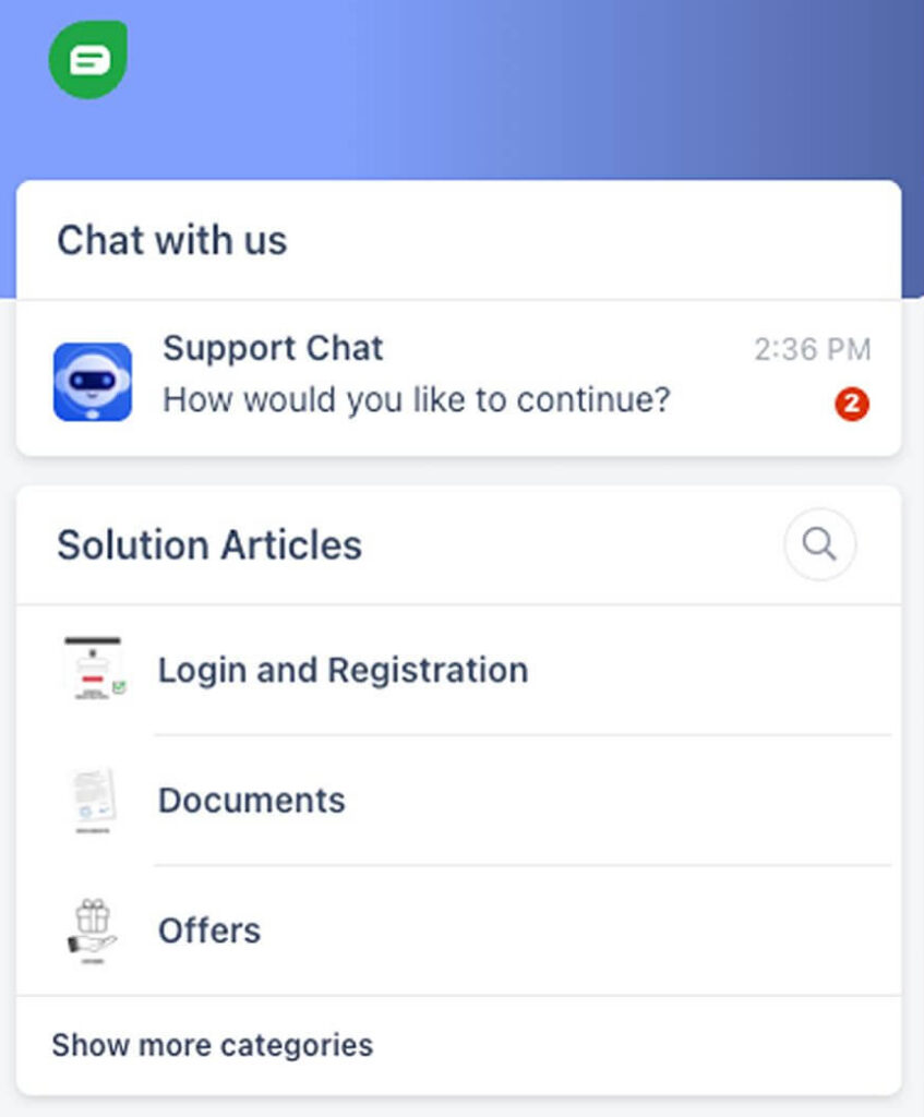 PlayOJO UK customer support interface featuring a live chat option and a help center with solution articles. The support menu covers login, registration, document verification, and casino offers for British players