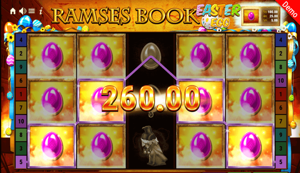 260.00 win from 10.00 wager in Ramses Book Easter Egg slot