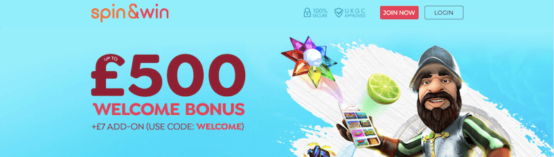 Spin and Win welcome casino bonus