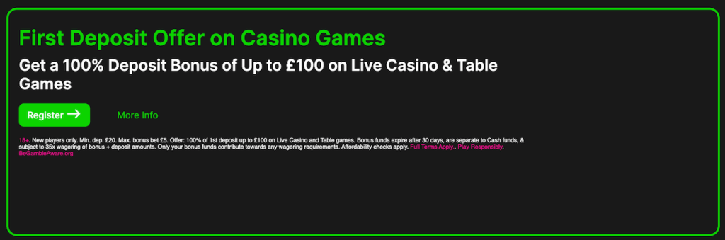 Live Casino and Table Games Welcome Bonus