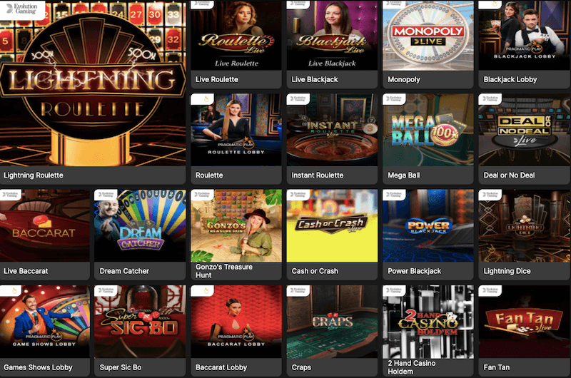 SpinYoo - Live casino game selection