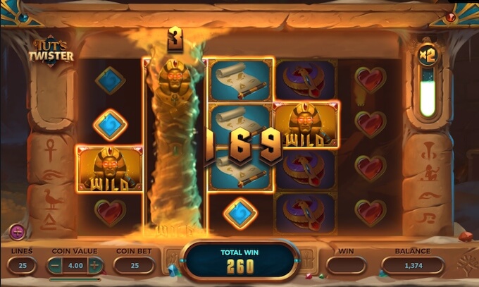 Twister feature in Tut's Twister slot