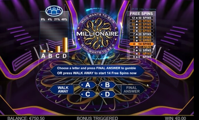 Who wants to be a millionaire megaways bonus